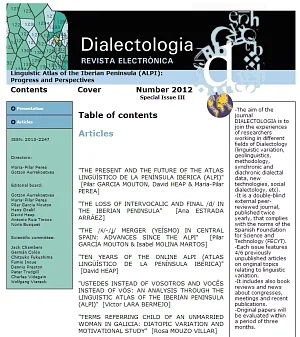 Dialectologia, special issue III: Linguistic Atlas of the Iberian Peninsula (ALPI): Progress and Perspectives